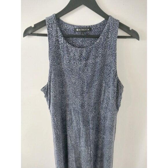 Athleta High Neck Santorini Sleeveless Dress Navy Print Sz L - Picture 4 of 10